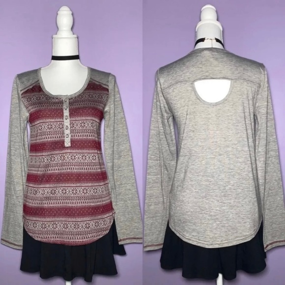 NWT Maroon and Gray Fair Isle Long Sleeve Top - Picture 4 of 7